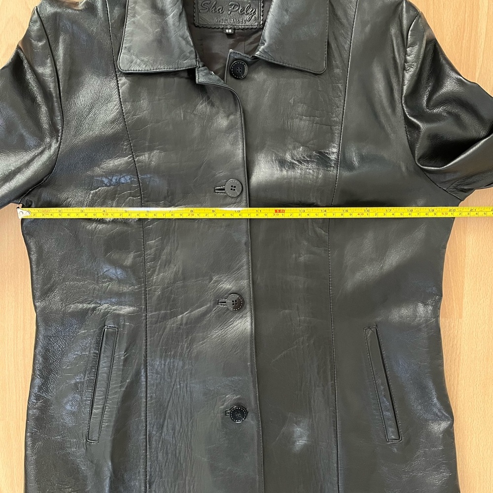 Black Leather Blazer Jacket Coat 90s y2k Vintage Medium - Picture 7 of 9